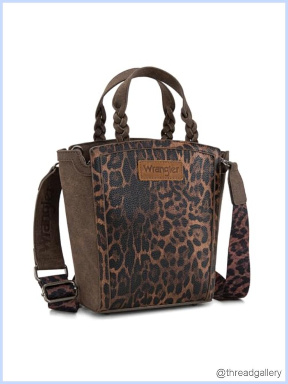 Leopard Print Crossbody Bag with Braided Top Handle and Adjustable Strap